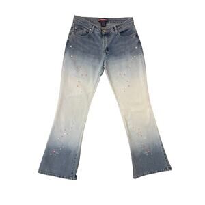 Vintage Y2K Bubblegum Low Rise Flare Jeans Ombre Denim Star Embroidery 11/12